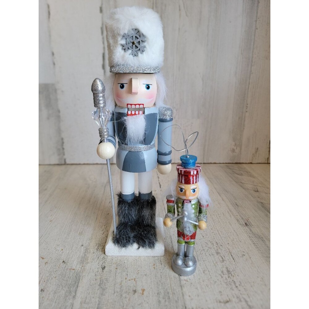 Nutcracker‎ ornament figure set glitter Xmas wooden home decor unique